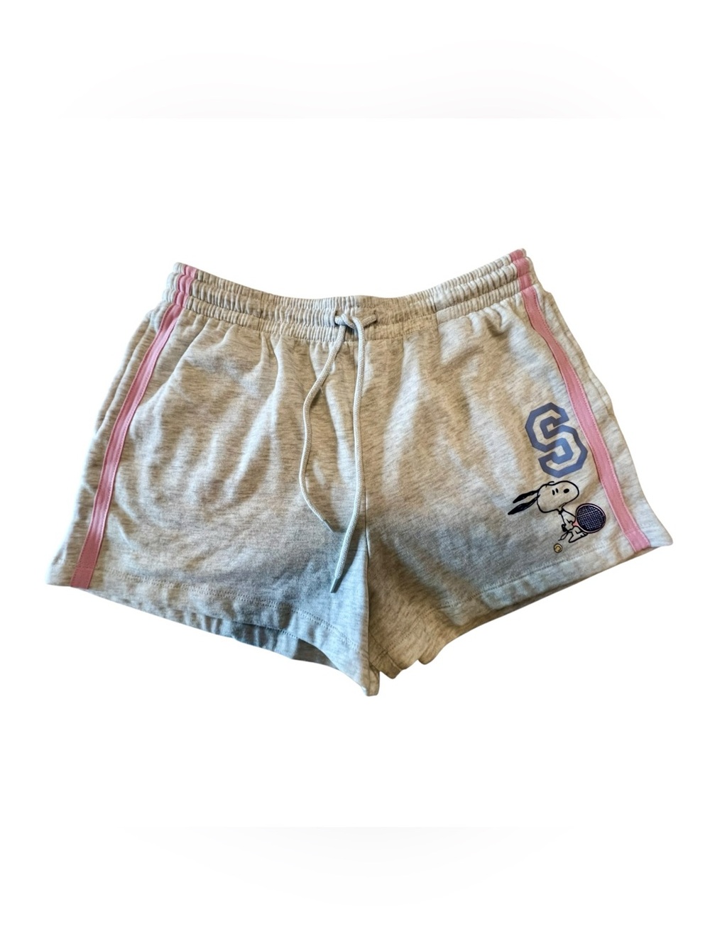Love Tribe Grey Athletic Shorts with Pink Trim and Snoopy Tennis Graphic